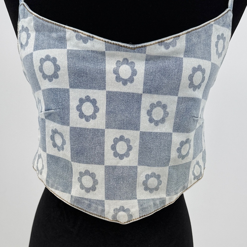 Balboa Checkered Cropped Demin Top size M/L - Picture 3 of 8